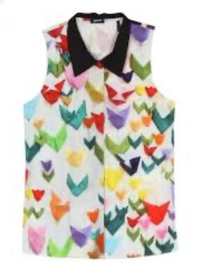 Jil Sander Navy Abstract Print Sleeveless Collared Top size 38 / US 2